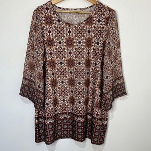 Boho Tunic Top with Sheer Sleeves size XL db established 1962